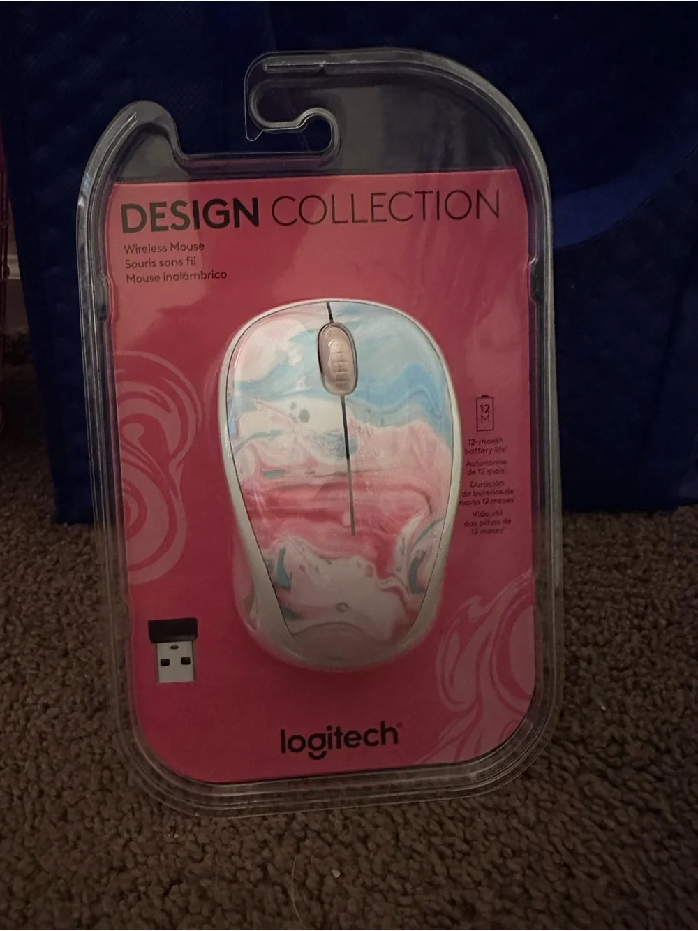 Logitech Marble-Pattern Wireless Mouse - White/Pink/Blue